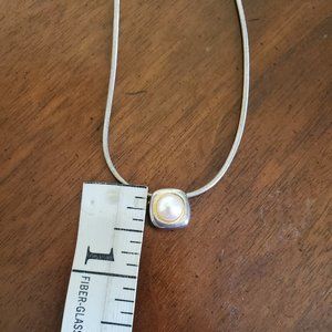 Vintage Sterling Silver Faux Pearl in square Pendant Necklace ITALY